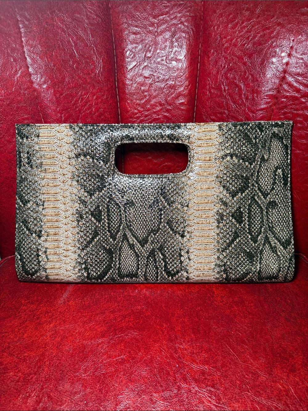 Giannini Faux Snakeskin Cutout Handle Statement Clutch